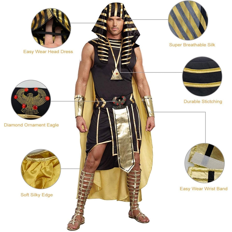 남자 이집트 의상 세트 7 Pcs 골든 트림 탱크 탑  - Egypt Cosplay Anime 리뷰 및 가격